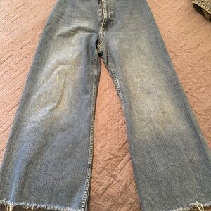 Blue Flare Wide-Leg Jeans with Vintage Wash